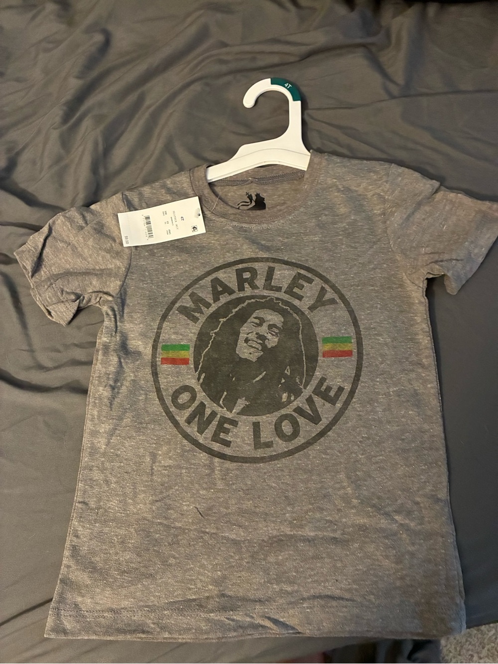 Zion Rootswear Heather Gray Marley One Love Tee with Rasta Stripe